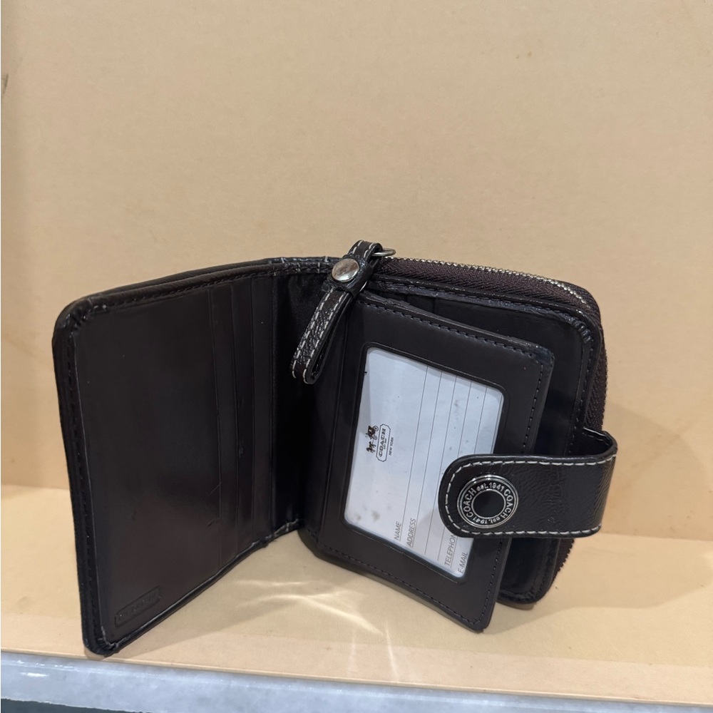 Coach Signature Brown Compact Wallet - Picture 5 of 8